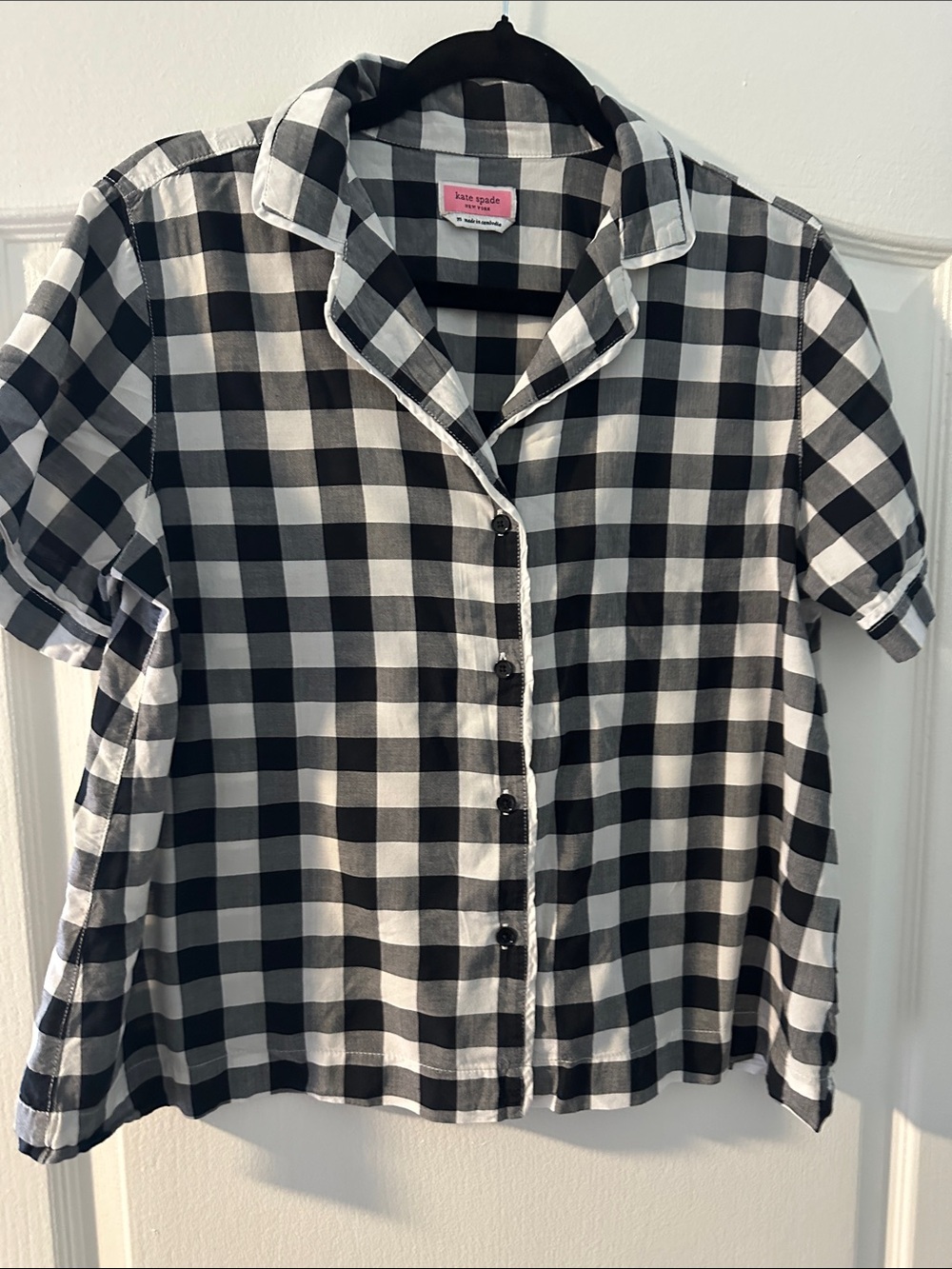kate spade Black and White Gingham Short-Sleeve Button Top